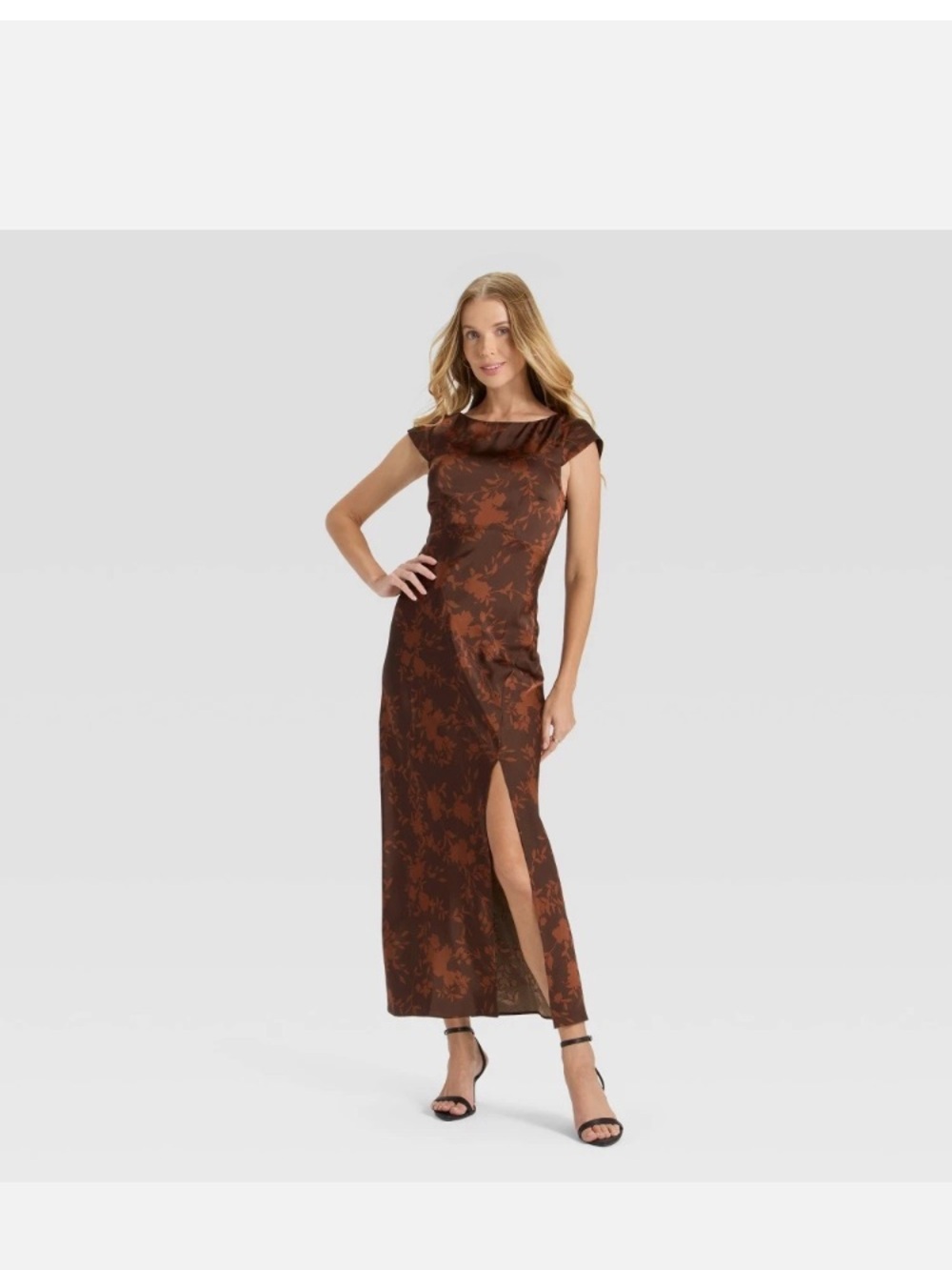 a new day Brown Floral Maxi Dress with Cutout Back Detail